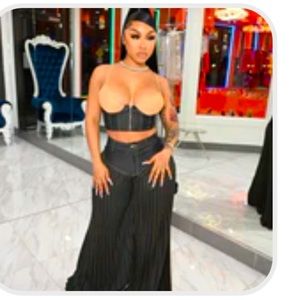 Pleated two piece Denim Set